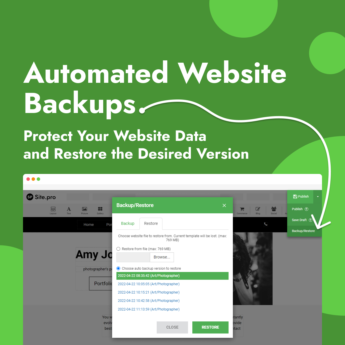 Automated website backups